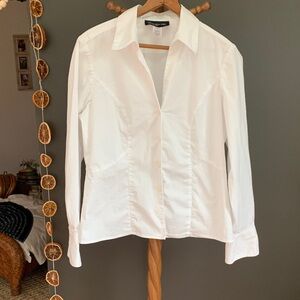 Jones New York White Stretch Button-Up Shirt